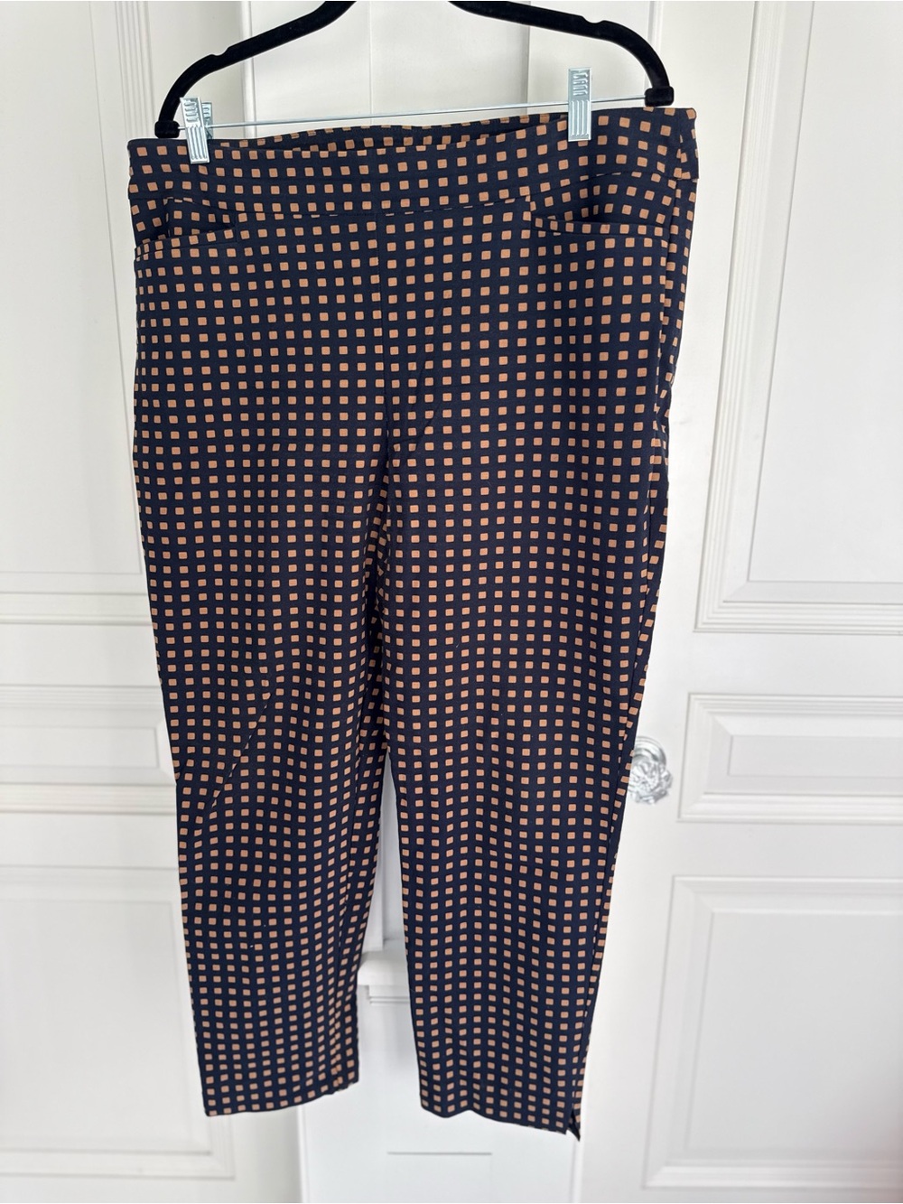 Chico's Navy and Mustard Square-Print Trousers